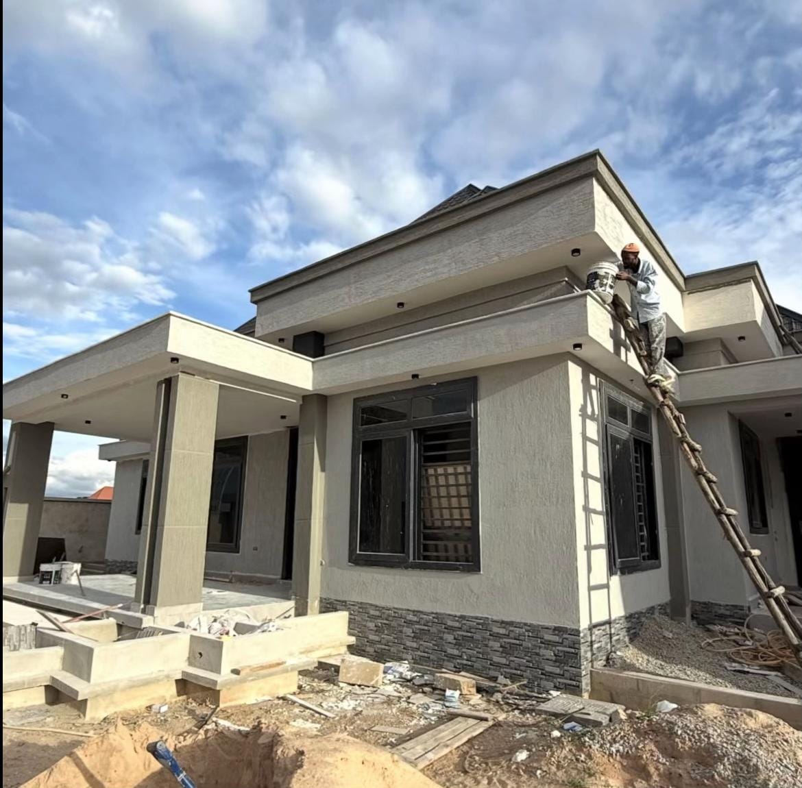 Modern home exterior receiving premium finishes