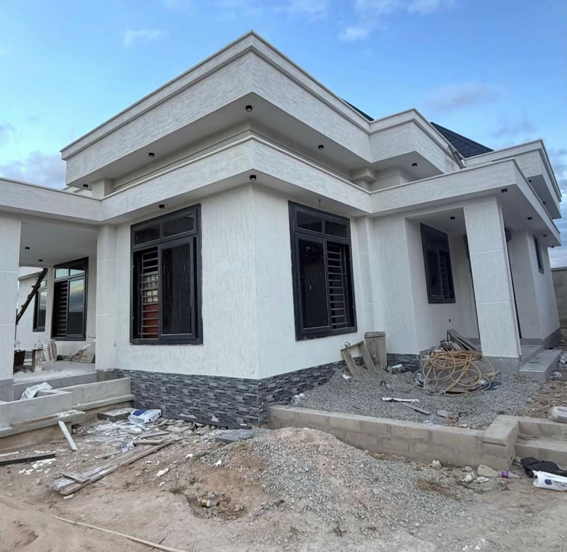 Completed exterior with stone cladding detail